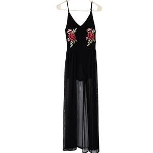 Black Sleeveless Romper with Chiffon Mesh Duster Sz M Whimsygoth Vixen
